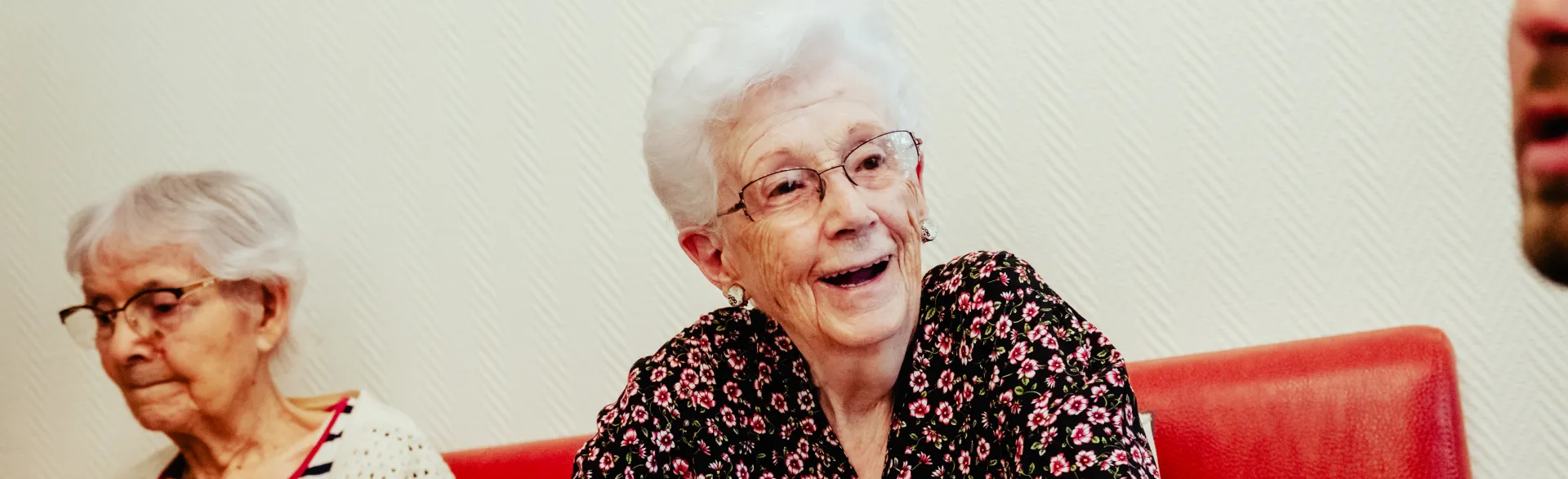 a senior lady laughing