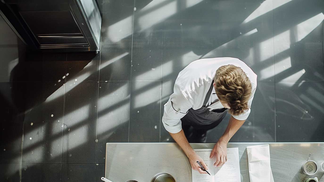 Top down shot of chef writing menu