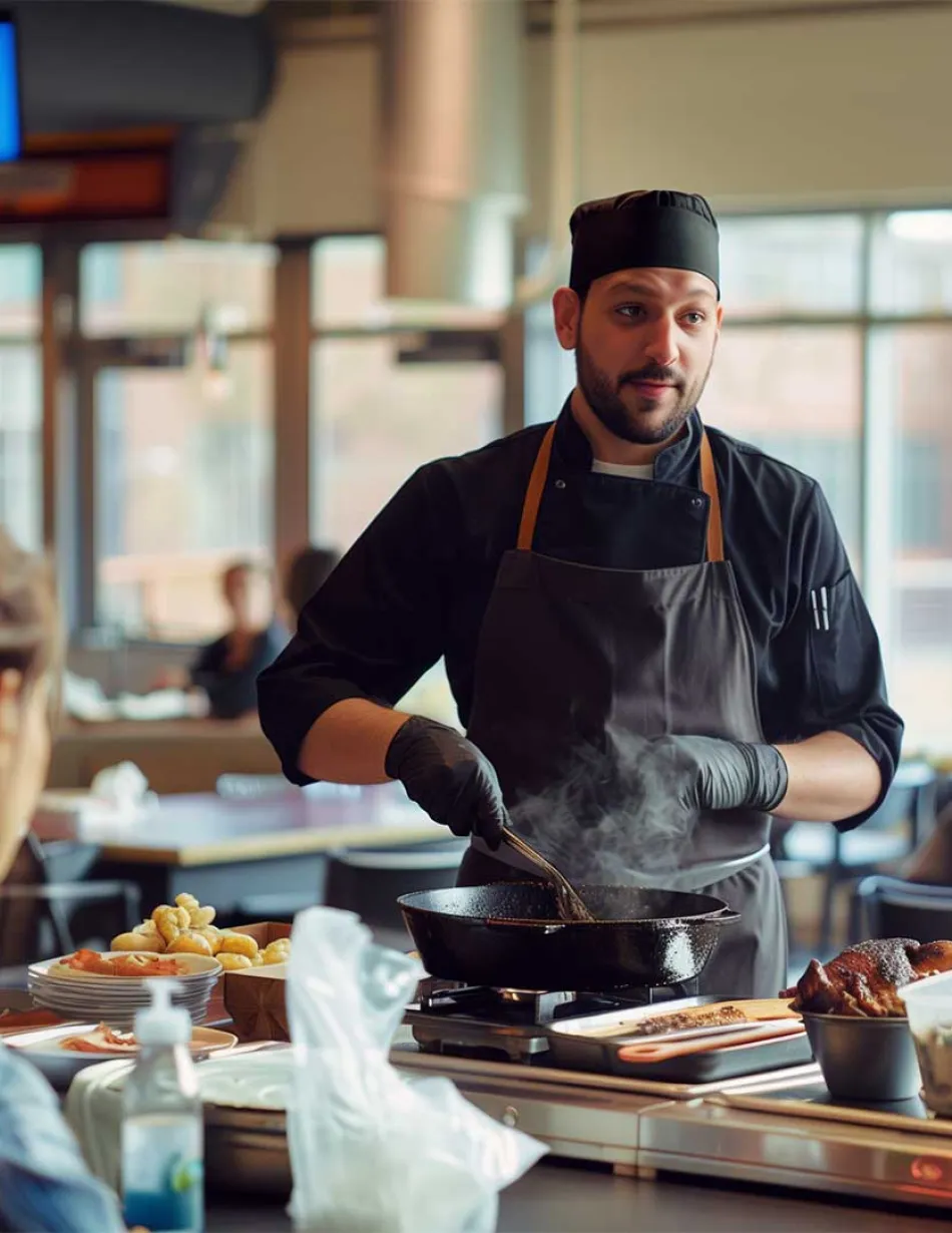 Chef cooking demo in dining room