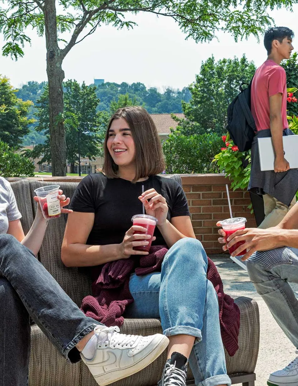 Students having beverages outside